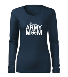 DRAGOWA Slim ženska army mom majica s dugim rukavom 160 g/m², tamnoplava