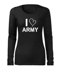DRAGOWA Slim ženska majica dugih rukava I love army 160 g/m², crna