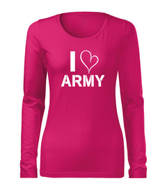 DRAGOWA Slim ženska majica s dugim rukavom I Love Army 160 g/m², ružičasta