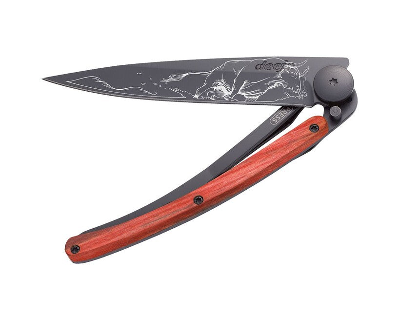 Deejo Tattoo sklopivi nož, Black red beech Bull