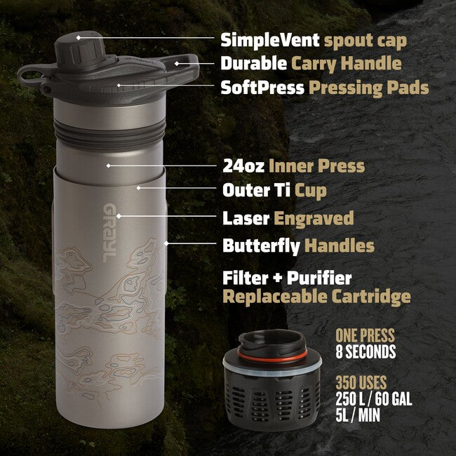 GRAYL GeoPress™ Titanium Purifier filtracijska boca + Cook Lid, Covert Black
