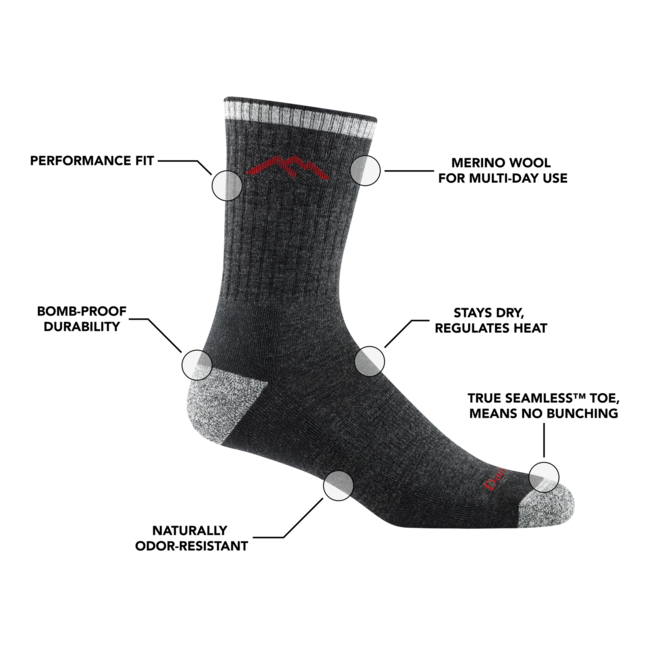 Darn Tough Hiker Micro Crew Midweight planinarske čarape s amortizacijom, Charcoal