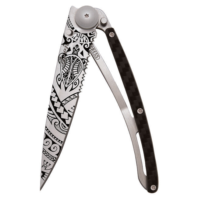 Deejo Serration sklopivi nož Carbon fiber Polynesian