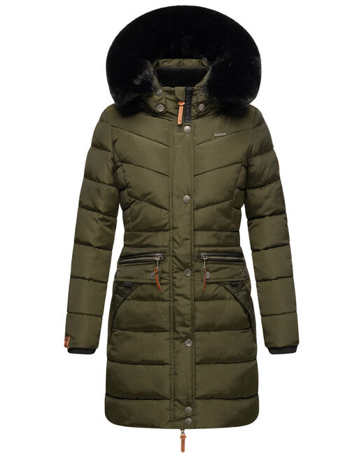 Navahoo Paula ženska parka zimska s kapuljačom, Dark olive w. BF