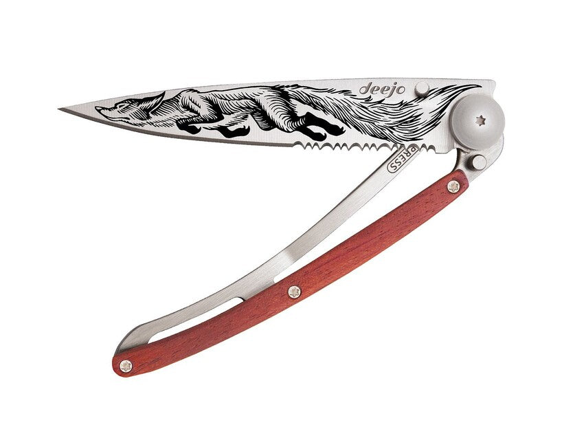Deejo Tattoo sklopivi nož Serration coralwood Fox