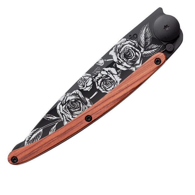 Deejo Black tattoo sklopivi nož coralwood roses