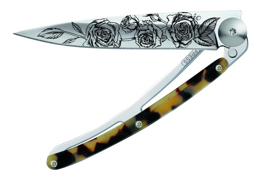 Deejo Tattoo Turtle sklopivi nož mirror dark Roses