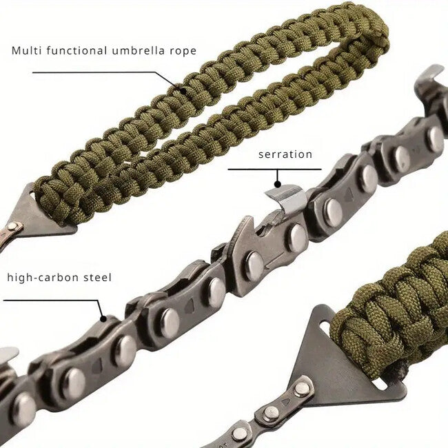 DRAGOWA Tactical Wander džepna lančana pila s paracord ručkom, zelena