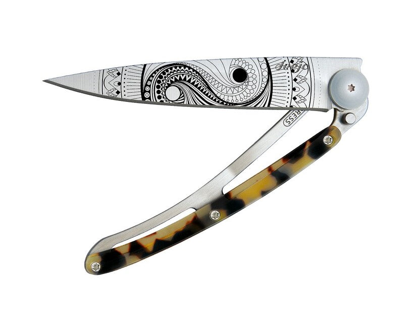Deejo Tattoo Turtle sklopivi nož sivi titan dark Yin and Yang