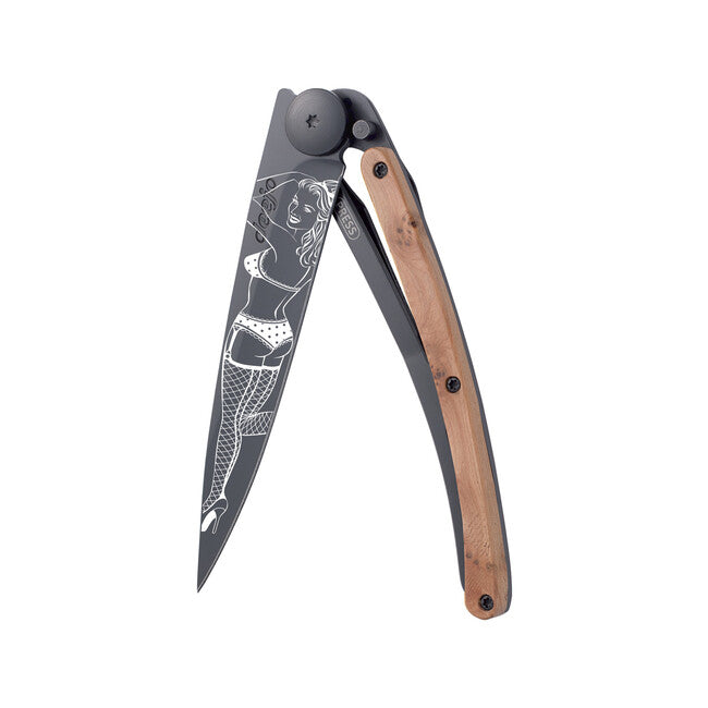 Deejo Tattoo sklopivi nož Black juniper wood Pin up