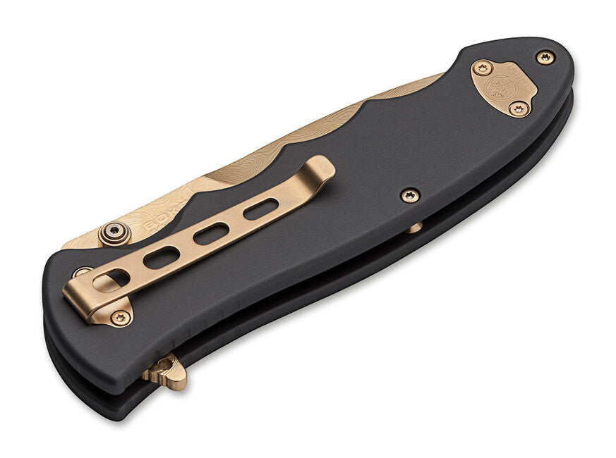 BÖKER® LEOPARD-DAMAST III nož 9,5 cm, zlatno-crni aluminij