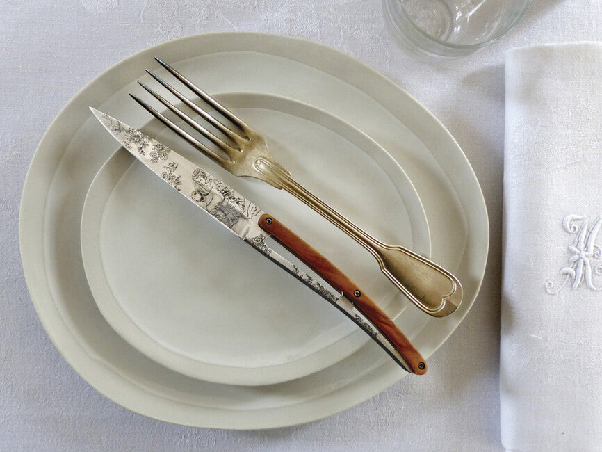 Deejo set 6 steakovih noževa Toile de Jouy sjajne oštrice maslinovo drvo design