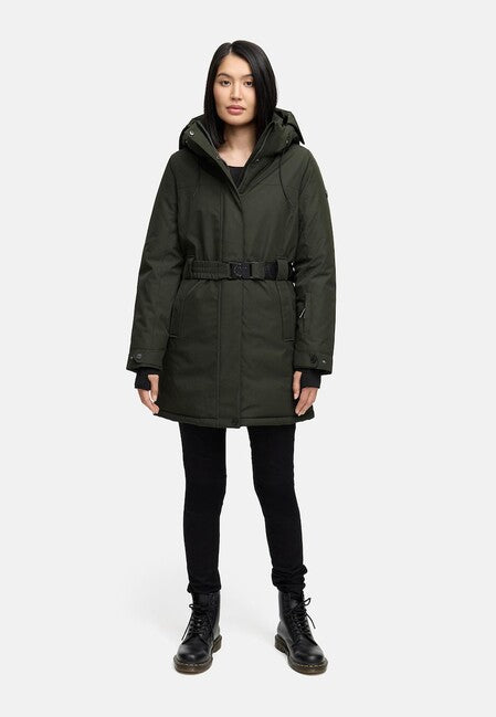 Navahoo FROSTKUSS 14 parka zimska ženska s odvojivom kapuljačom i remenom, dark olive