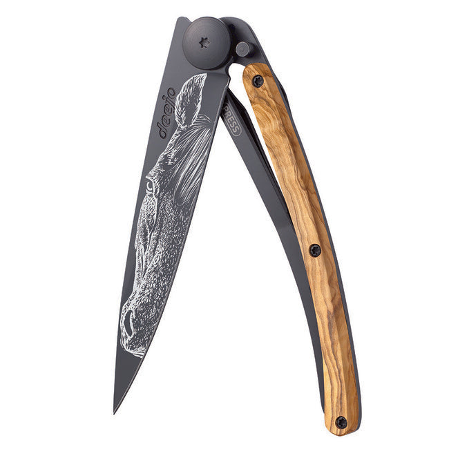 Deejo Black tattoo sklopivi nož olive wood warmblood
