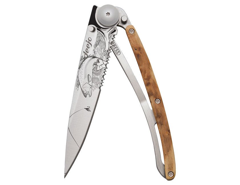 Deejo Trout sklopivi nož Serration titan wood