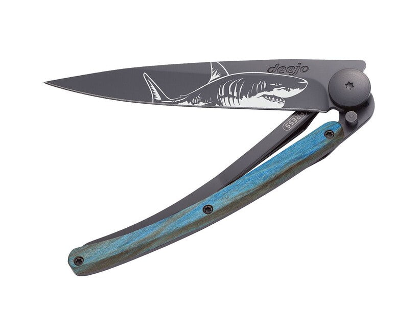 Deejo Tattoo sklopivi nož Black blue beech Shark