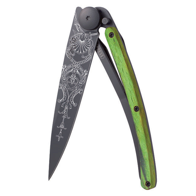 Deejo Versailles sklopivi nož Black tattoo green beech