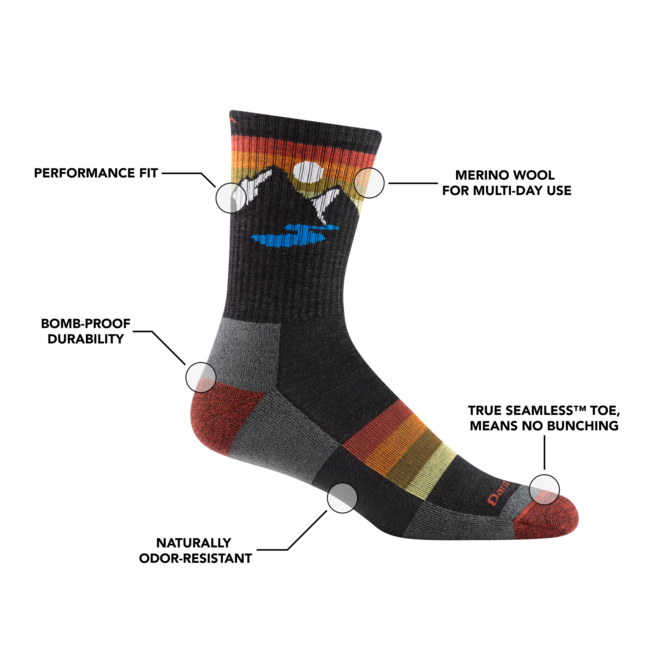 Darn Tough Sunset Ridge Micro Crew Lightweight planinarske čarape s amortizacijom, Charcoal