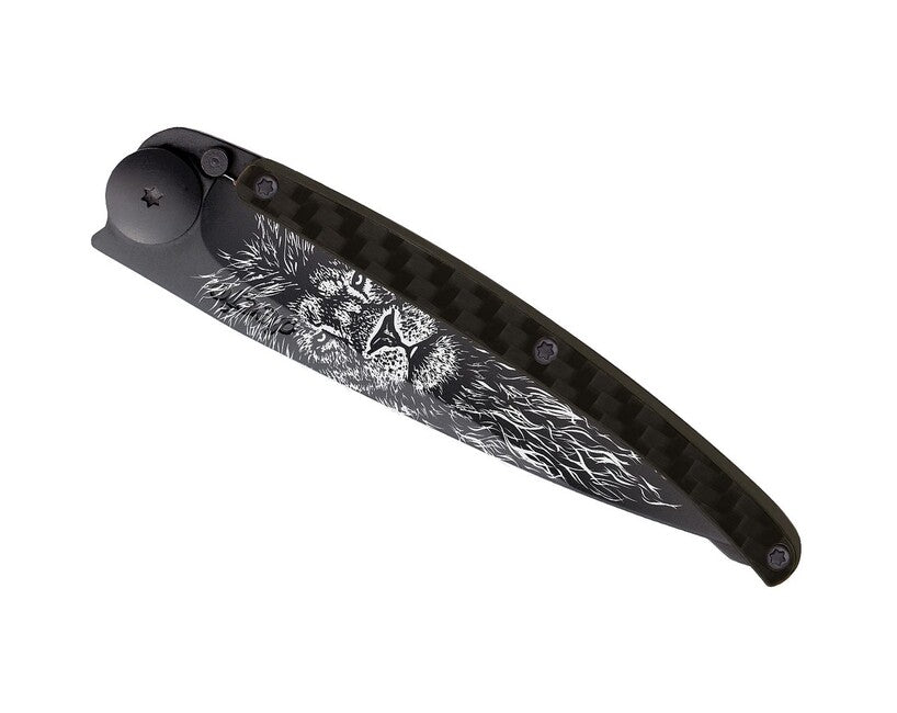 Deejo Tattoo sklopivi nož crni carbon Lion