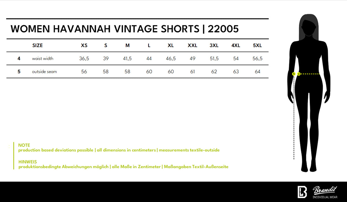 Veľkostná tabuľka Women Havannah Vintage Shorts