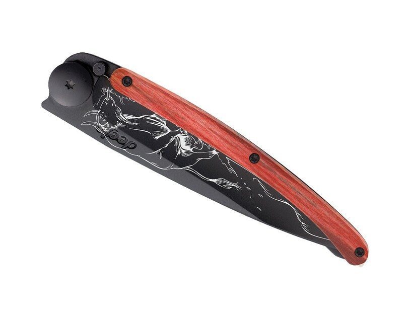 Deejo Tattoo sklopivi nož, Black red beech Bull