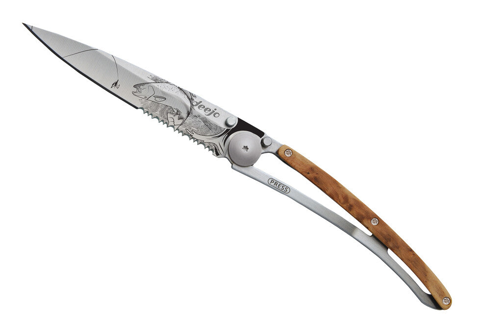Deejo Trout sklopivi nož Serration titan wood