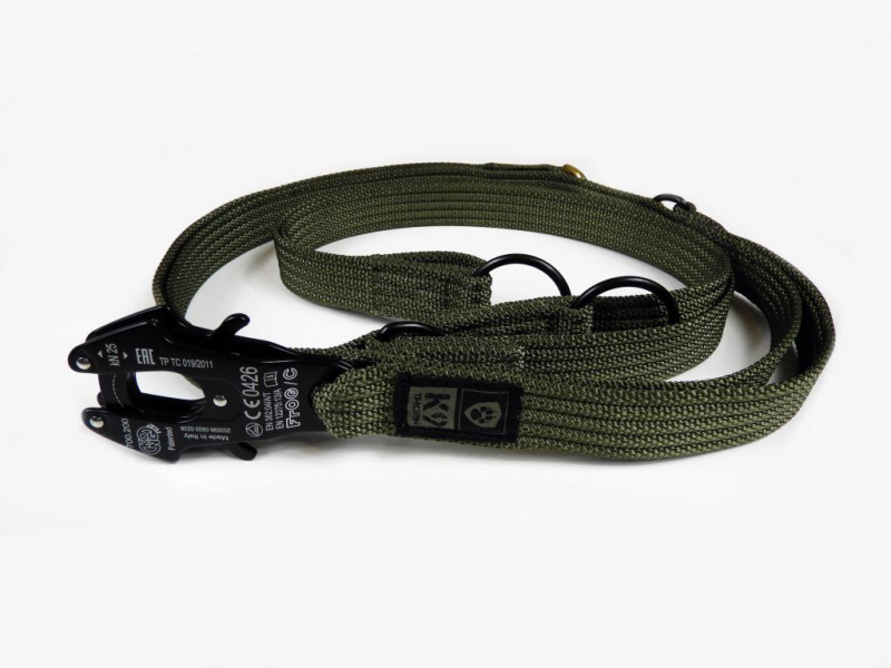 K9 Thorn obostrani povodac s karabinerom kong frog, crni, 255cm