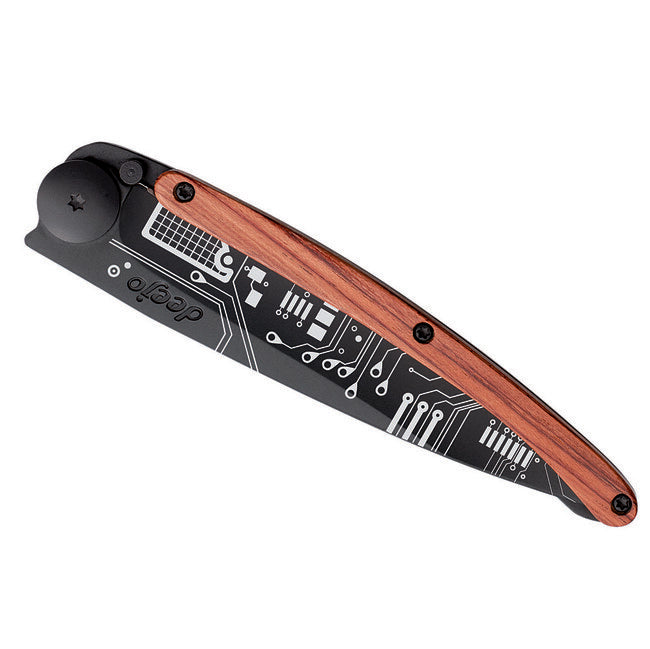 Deejo Tattoo sklopivi nož Circuit Board, Black coralwood