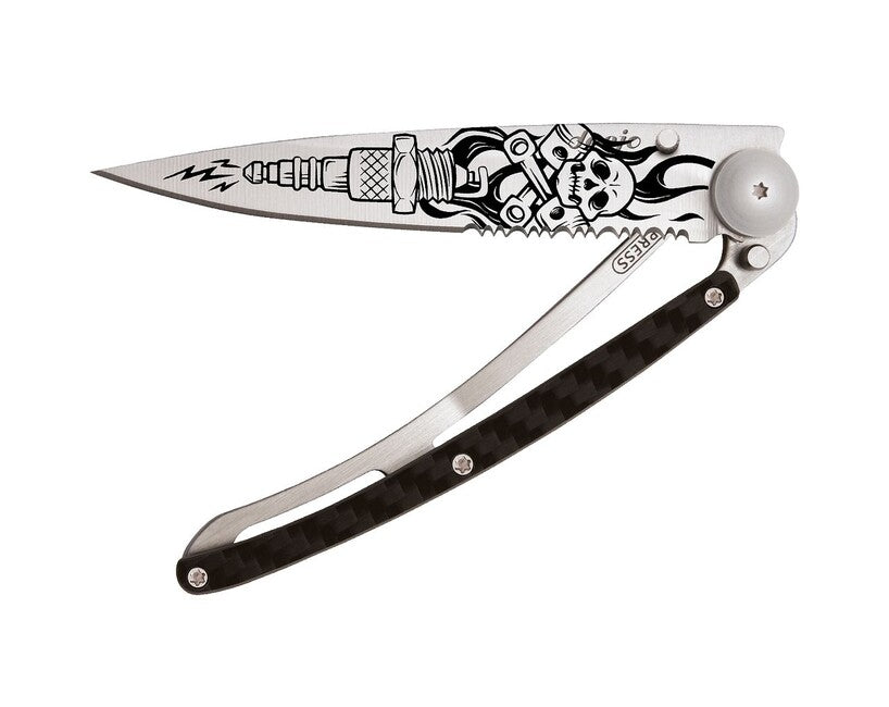 Deejo Tattoo sklopivi nož Serration titan carbon fiber Biker