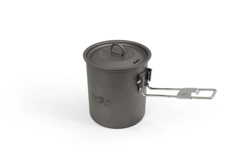 Origin Outdoors Titanium titanijski trekingski lonac/šalica s izljevom i sklopnom ručkom Camping Pot, 750 ml