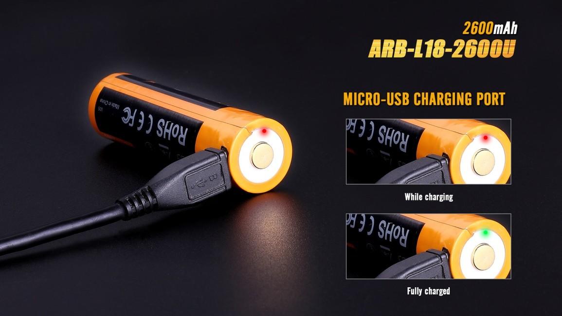 Fenix 18650 baterija USB Li-Ion 2600 mAh