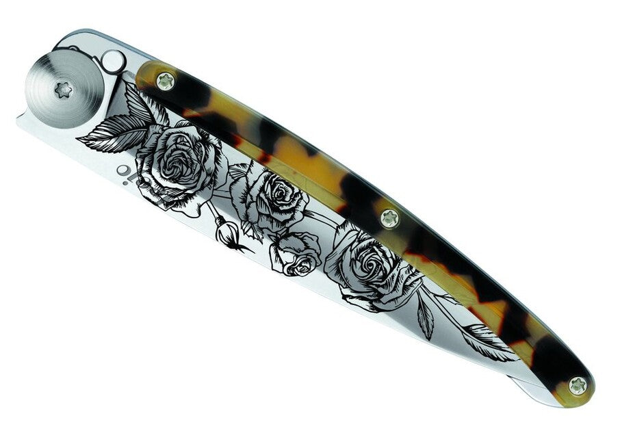 Deejo Tattoo Turtle sklopivi nož mirror dark Roses