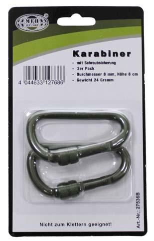 MFH karabiner s osiguračem, maslinasto zeleni, 80x8mm, 2 kom