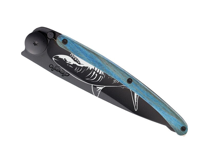 Deejo Tattoo sklopivi nož Black blue beech Shark