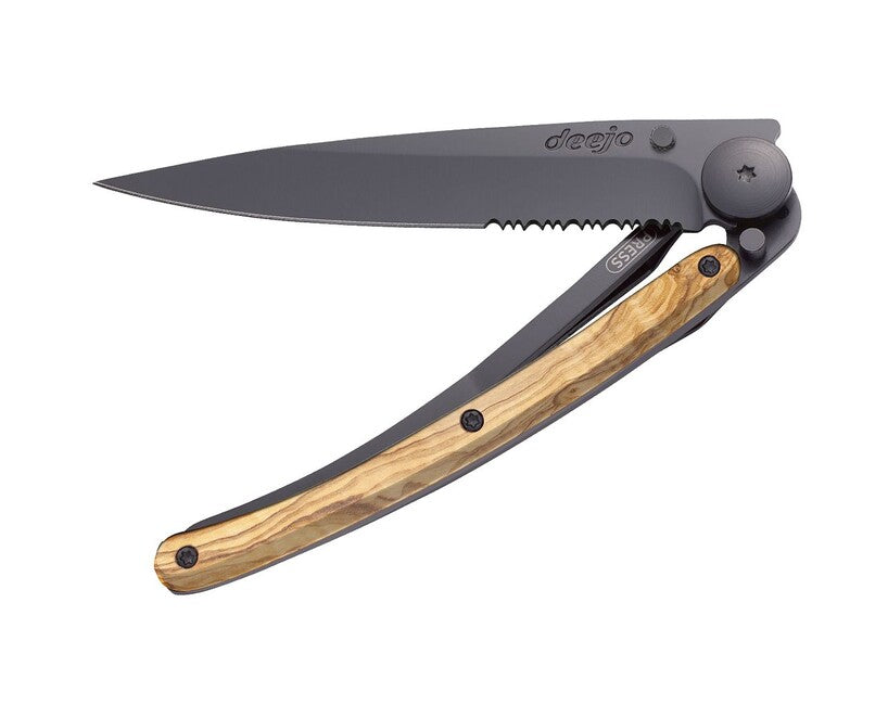 Deejo sklopivi nož Serration, crni olive wood