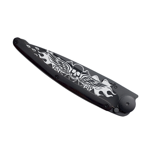 Deejo Tattoo sklopivi nož Biker Angels, crni ebony wood