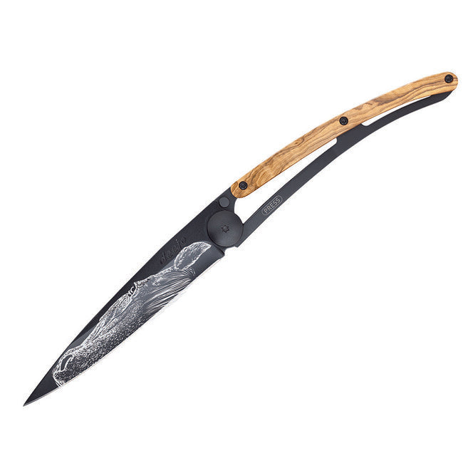 Deejo Black tattoo sklopivi nož olive wood warmblood