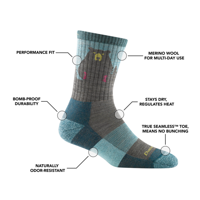 Darn Tough Bear Town Micro Crew Lightweight planinarske čarape s amortizacijom, Burgundy