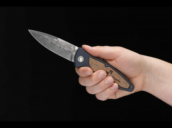BÖKER® Tirpitz-Damascus džepni nož 9,9 cm, damast, aluminij, orah