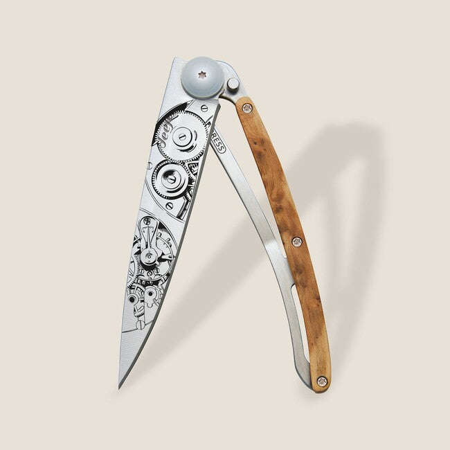 Deejo Horlogéria sklopivi nož juniper wood grey titanium watchmaker