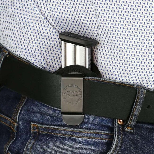 Falco Nylonové opaskové puzdro F800 na zásobník so sponou a retenčnou skrutkou kompatibilné so zásobníkmi Glock 17, čierne pravé