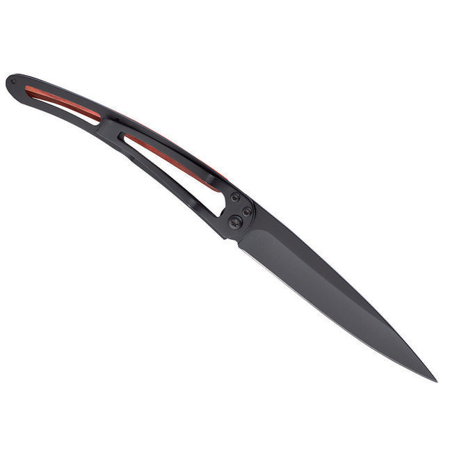 Deejo Latino sklopivi nož Black tattoo biker red beech lubanja