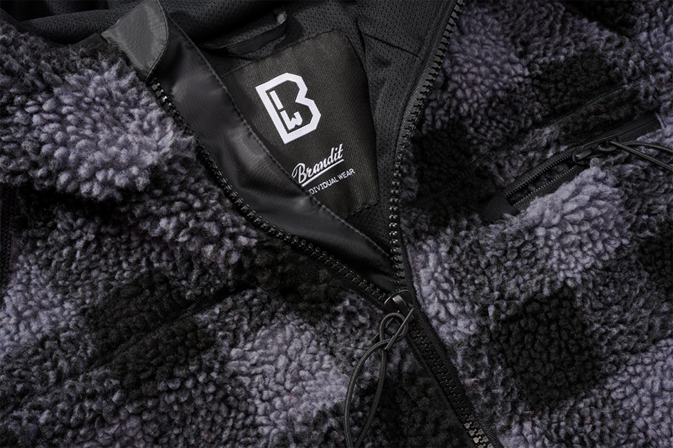 Brandit Worker flis jakna s kapuljačom Teddyfleece, crna/siva