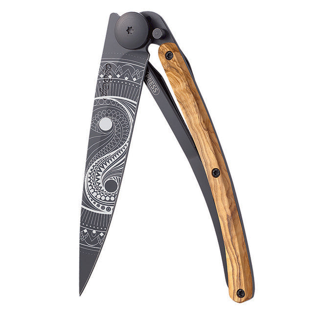 Deejo Tattoo sklopivi nož Black olive wood Yin Yang