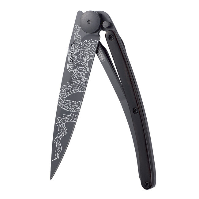 Deejo Black tattoo sklopivi nož ebony wood Japanese Dragon