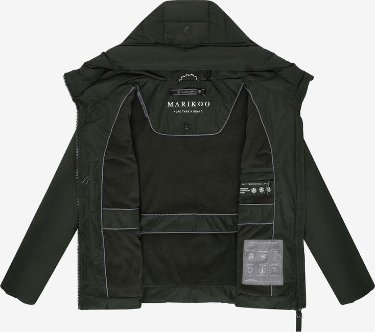 Marikoo HIMEE 16 zimska jakna ženska s visokim ovratnikom i remenom, dark olive