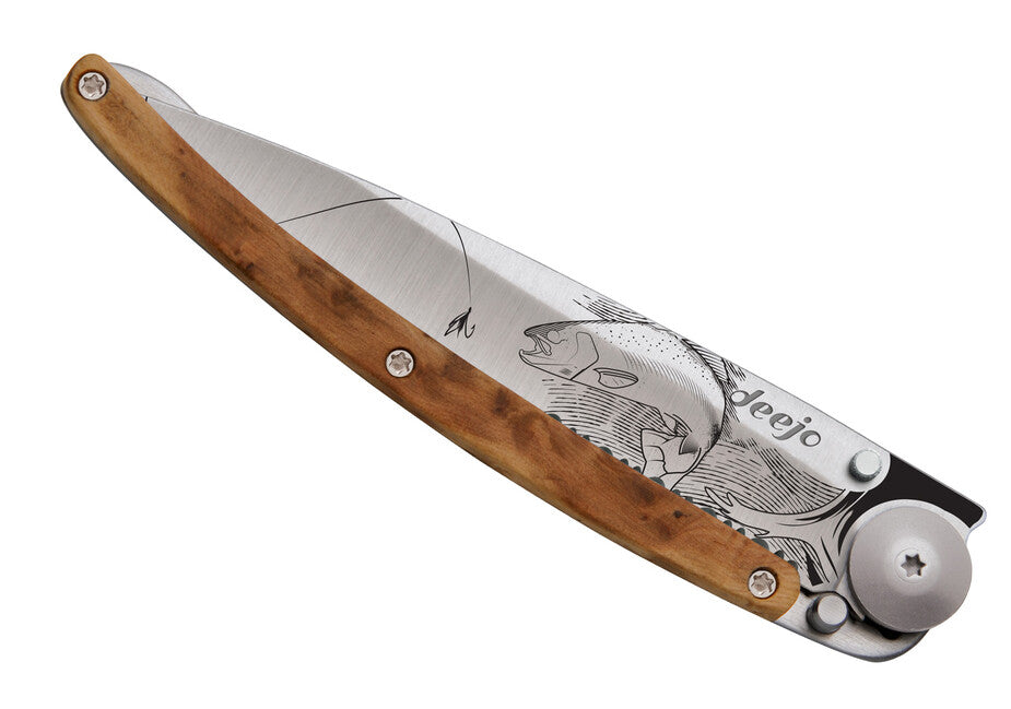 Deejo Trout sklopivi nož Serration titan wood