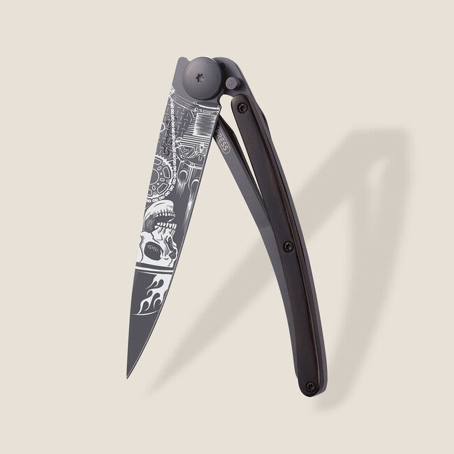 Deejo Black Tattoo sklopivi nož biker ebony wood Ride or Die