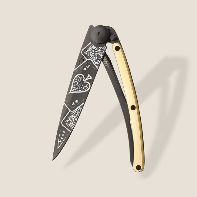 Deejo GOLD Tattoo sklopivi nož 23kt yellow, Good Luck