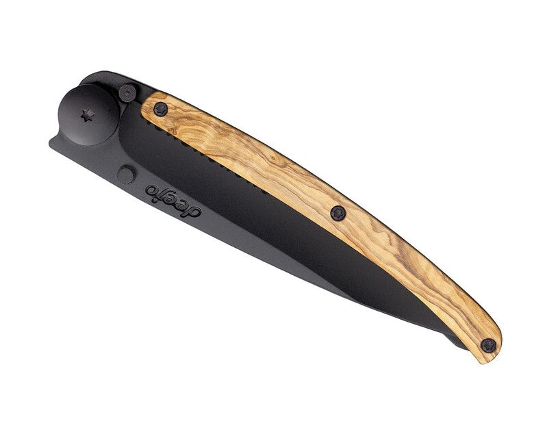 Deejo sklopivi nož Serration, crni olive wood